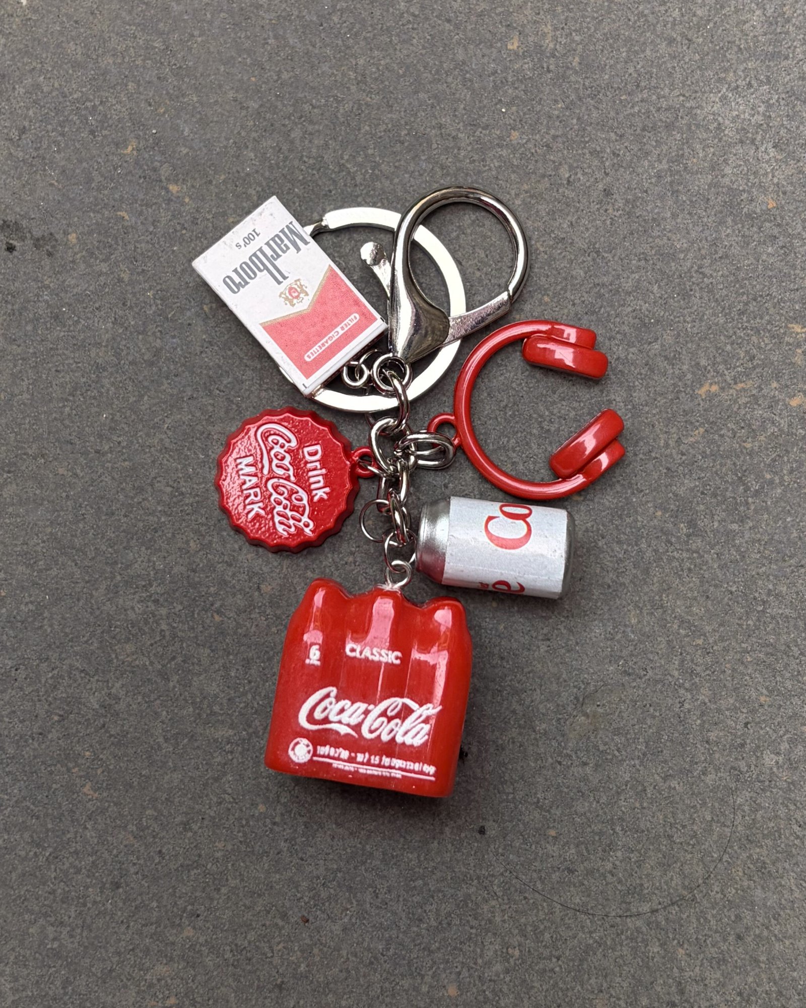 Coca-Cola Mini Bottle & Bottle Cap Keychain Set