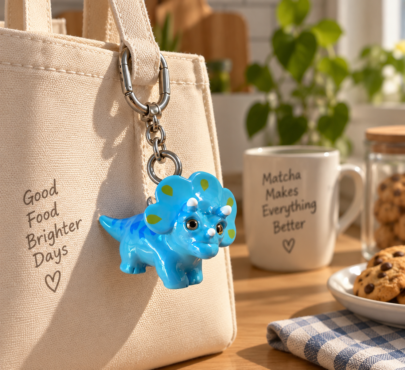 Blue Triceratops Dino Charm Keychain