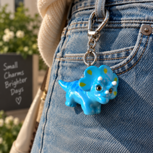 Blue Triceratops Dino Charm Keychain