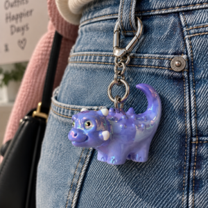 Purple Dino Charm Keychain