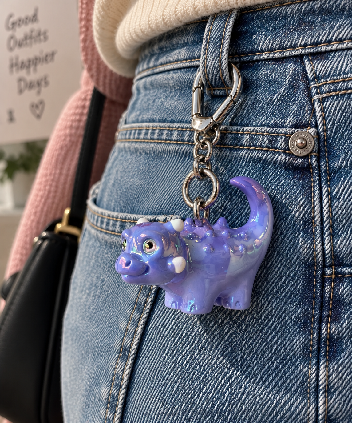 Purple Dino Charm Keychain