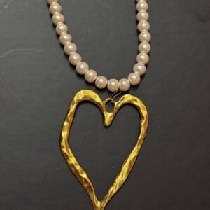 Golden Heart Pearl Statement Necklace